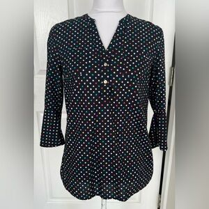 Tommy Hilfiger V-neck Polka Dot Long Sleeve Blouse- Size Medium